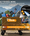 Heavy Duty Double Decker Wagon Collapsible Cart With 600 Lbs Load And 400 L Capacity Foldable Utility Cart With 7 Inch All Terrain Wheels And Steel Frame For Beach Outdoor Camping And Gardening showcasing oxford fabric and capacity details outdoors.