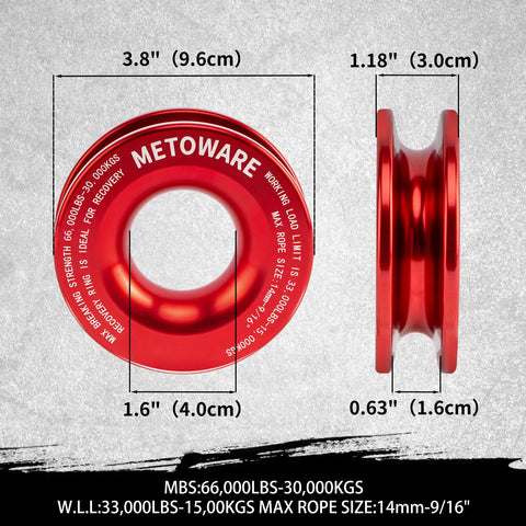 Snatch Block Ring Winch Pulley Kit red snatch ring side and front view for Off Road ATV UTV Truck