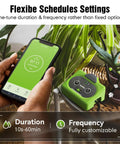 Direct WiFi Automatic Plant Waterer System with App Control showing schedule settings on a smartphone and drip irrigation kit next to a plant.