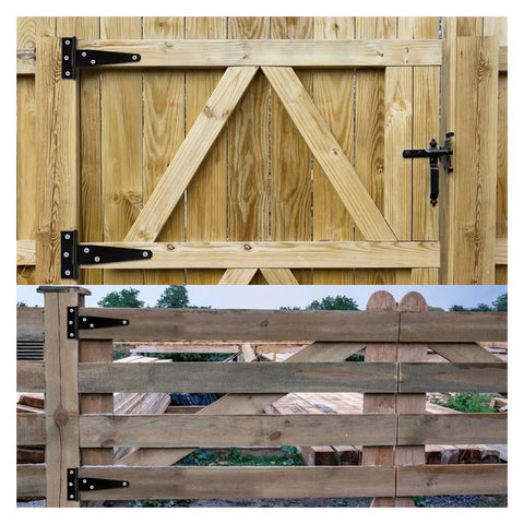 Wooden gate with 20 Pack 4 Inch T Shape Rustproof Iron Light Duty Gate Hinges Set Black Shed Door Strap Hinges