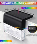 Solar Deck Lights 6 Pack Outdoor Step Lights Waterproof For Patio Stairs Railing Garden Pool With Warm White And 7 Color Changing Modes, Honeycomb Lens For Soft Ambient Glow And Enhanced Safety, dimensions shown with high quality ABS material.