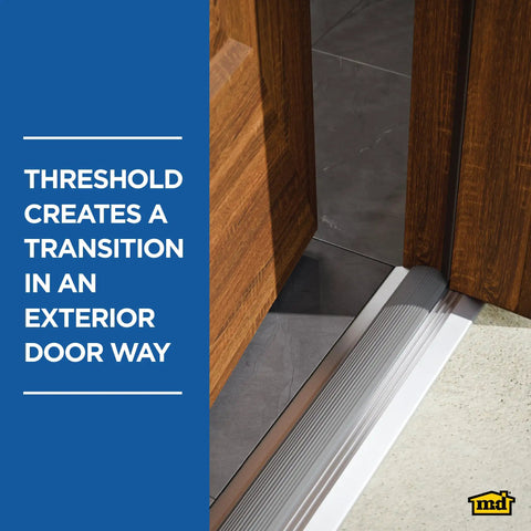 Heavy Duty Low Profile Exterior Door Threshold 3-3/4 In W X 3/4 In H X 32 In L Silver Aluminum And Vinyl shown installed in doorway