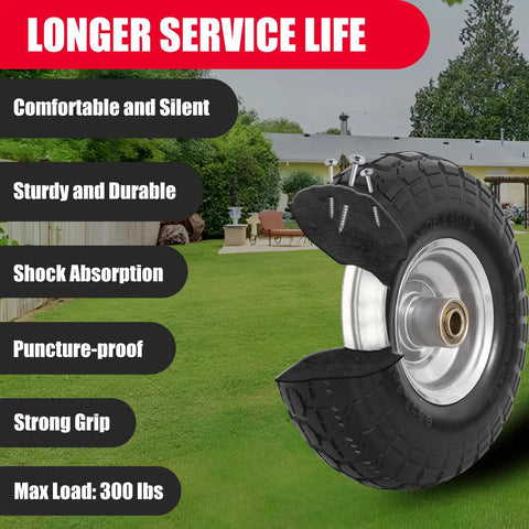 Flat Free 10 Inch Tire And Wheel Set For Wagons Carts Dollies And Garden Tools 4 Pack Puncture Proof Solid PU Foam Wheels