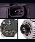 Close-up views of 105 Amp 12V Alternator For Chevy GMC Trucks Beefed Up Heavy Duty Replacement, showing connector and pulley.