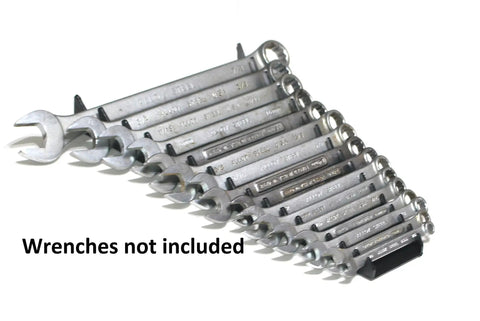 Red And Black 16 Tool Standard Wrench Organizer 2 Pack Heavy Duty Wrench Storage Rack Tray with wrenches, wrenches not included.