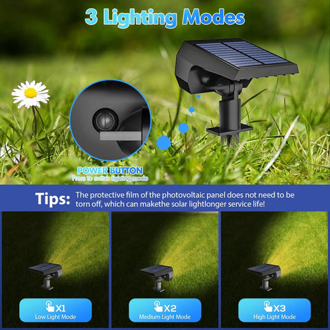 Solar Outdoor Lights 56 LED Spotlight with 3 Modes IP68 Waterproof in garden with lighting mode demonstration