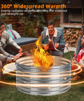 Group enjoying Huge 48 Inch Fire Pit Ring For Outdoor Wood Burning, Galvanized Steel Round Camp Fire Pit with warm fire glow.