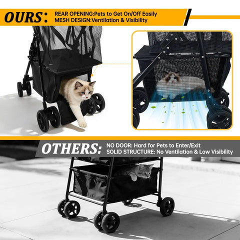 Folding Shopping Cart And Heavy Duty Pet Carrier 110 Lbs 2 In 1 Personal Cart showing rear opening and mesh design with cat inside