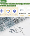 320 Piece Premium Hardware Nails And High Hardness Wood Screws Kit For DIY Projects With 11 Sizes Galvanized Phillips Drive Flat Head Wood Screws And Nails In A Sturdy Storage Box