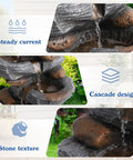 Close-up of stone texture and cascading water in 5 Tier Cascading Rock Water Fountain With LED Lights For Outdoor And Indoor Use