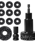 All In One Wheel Hub Cleaning Tool Kit with 10 Easy Pads, impact wrench adapter, and drill attachment for rusty studs and hubs