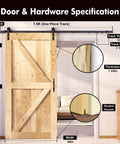 Black Rustic Non-Bypass Sliding Barn Door Hardware Kit For Indoor Use shown with specifications, 7.5ft track, 44W x 84H.