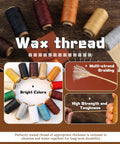218 Yards Top Shelf Waxed Leather Thread With Heavy Duty Sewing Needles For Serious DIY Crafts and Leather Repair that showcases multiple bright colored spools.