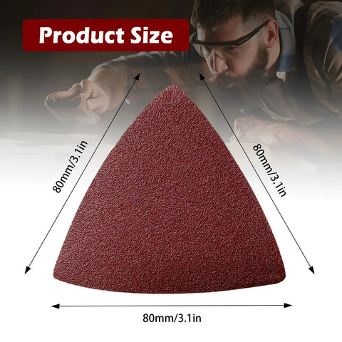 Close-up of a single sheet from the 100 Piece Triangle Sanding Paper Set For Oscillating Tools, 80mm, aluminum oxide.