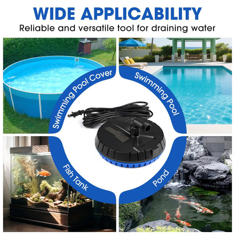 Automatic Pool Cover Pump 1500 GPH Submersible Sump for quick drainage next to various water applications including pools and ponds