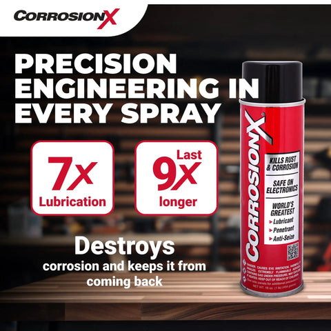 Heavy Duty Rust Inhibitor And Dielectric Lubricant Penetrant For Marine Auto Electronics And RV Gear in 16 oz aerosol can displayed on table