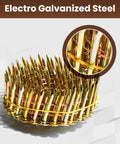 Heavy Duty Coil Roofing Nails 1 1/4 Inch Electro Galvanized Smooth Shank 15 Degree Spiral Fasteners No Sweat Nail Gun Feeding 3600 Count close-up.