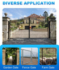 Diverse gate applications showing garden gate, fence gate, and farm gate with Beefy Wall Mount Gate Hinges 2 Pack With Five Eighth Inch Pin For Chain Link Gates, Heavy Duty Outdoor Metal Hardware For Fence Posts, Rust Resistant And Easy Install.