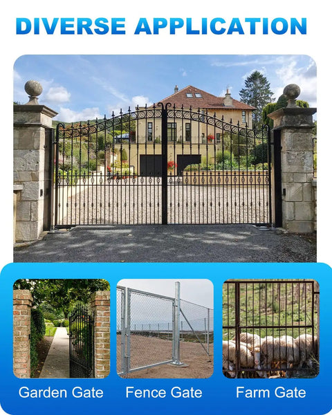 Diverse application of Workhorse Heavy Duty Wall Mount Gate Hinges 4 Pack For Farm And Chain Link Fences with 5/8 inch pin.