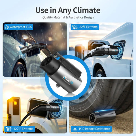 Heavy Duty Tesla To J1772 Charging Adapter Providing No Fuss Electric Car Power Up To 80 Amps 250 Volts AC with waterproof design.