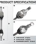 Chevrolet Front Left CV Axle Shaft Assembly Driver Side For Traverse 2009-2017, detailed specs and spline views.