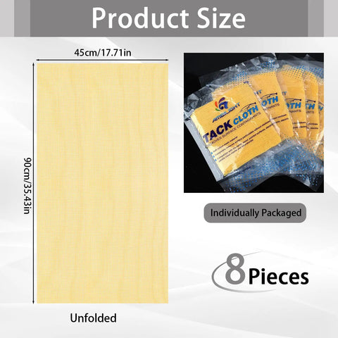 No Sweat Dust Management Tack Cloths For Woodworking And Sanding, 17 Inch Nonwoven Tack Rags, 8 pieces individually packaged.