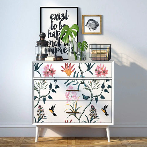 Dresser with Pink Floral And Bird Peel And Stick Wallpaper For Cabinets And Bedrooms Self Adhesive Removable Vinyl butterfly design