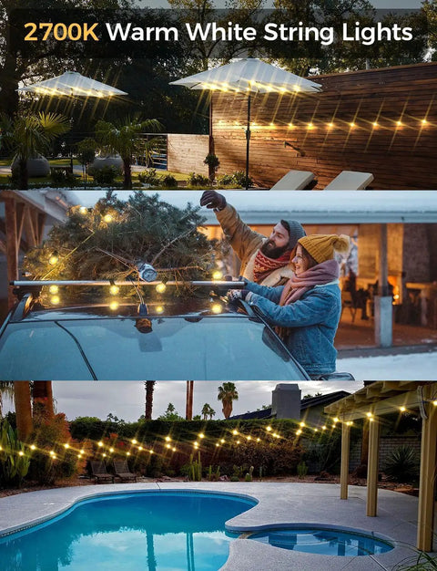 Smart Outdoor String Lights 75 Feet G40 Globe Patio Lights With 34 Dimmable LED Bulbs illuminating outdoor scenes