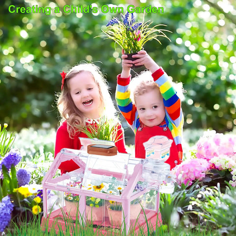 Children playing with Kid Friendly Plant Growing Kit Greenhouse Set For Diy Terrarium Science, enjoying educational fun