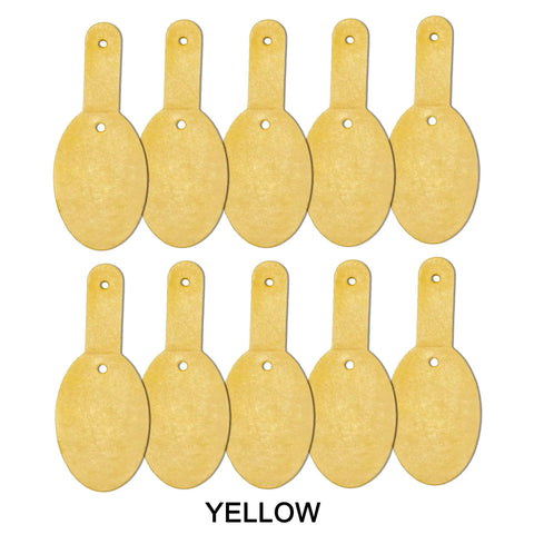 Fresh Oval Leather Key Fobs, 10 Pack Full Grain Vegetable Tanned Keychain Blanks With Hardware in yellow color.