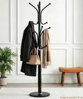 Heavy Duty Standing Coat Rack With Marble Base And 12 Metal Hooks Freestanding Coat Tree 130 Lb Capacity Black Finish