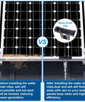 Comparison of solar panel efficiency before and after using water drain clips from Heavy Duty Roof Solar Panel Mounting Bracket Kit.