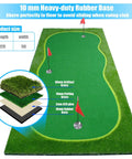 Real Feel Golf Putting Green Mat For Indoor Outdoor Practice With A True Roll Surface showing dimensions and material layers