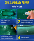 Step-by-step guide using Heavy Duty PVC Inflatable Patch Kit With Sealer And Cord for repairing inflatable boats and rafts.