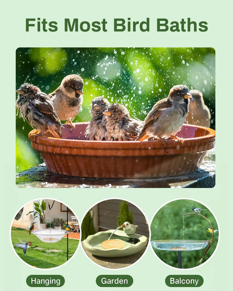 Birds enjoying a Pure Copper Bird Bath Purification Disc Solar Powered Heater Deicer For Outdoor Bird Baths And Fountains