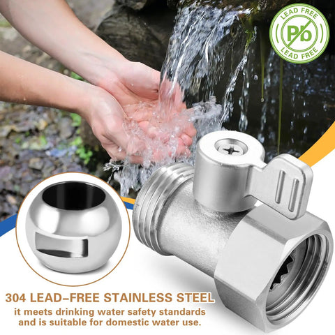 2 Pack 304 Stainless Steel Garden Hose Shut Off Valve 3/4 Inch GHT Ball Valve Beefy Heavy Duty Water Shut Off Connector For Outdoor Hoses Rust Proof Corrosion Resistant Built To Last, lead-free closeup