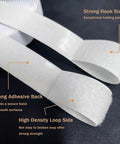 Heavy Duty Adhesive Hook And Loop Tape Two Inch Wide Strip White With Super Sticky Grip No Fuss Wall Mount For Home Organization Decor And Remote Control Holder 15 Feet Roll showing strong adhesive back and durable nylon construction.