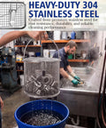 Built Tough 304 Stainless Steel Parts Washer Basket 8.5 By 9 Inch being used for cleaning automotive parts in a workshop.