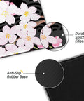 XL Gaming Mouse Pad With Anti Slip Rubber Base And Stitched Edges, Anime Black Cherry Blossom Design, close-up view showing details