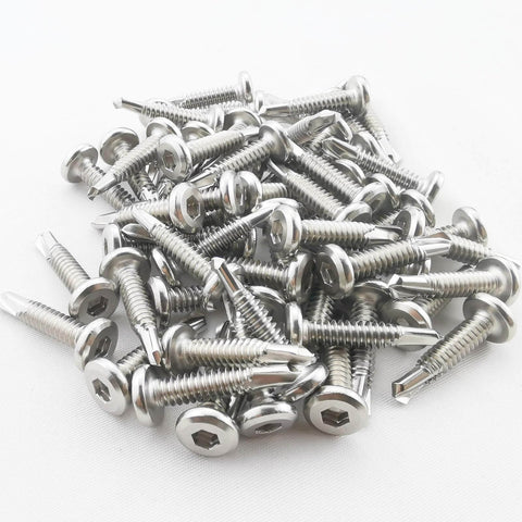 Pile of Heavy Duty No 12 Hex Socket Self Tapping Screws 1 Inch 410 Stainless Steel Self Drilling Sheet Metal Fasteners