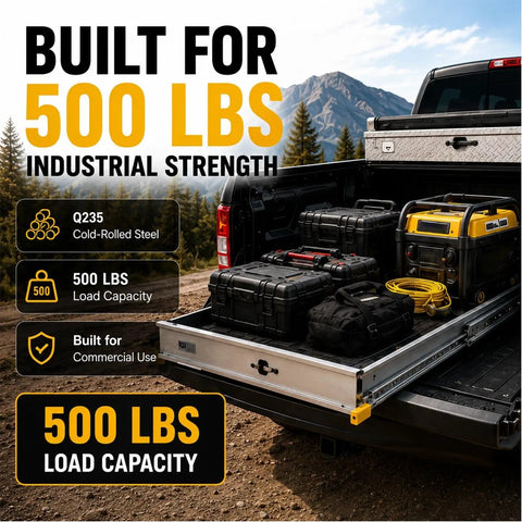 Beefy 500 Lbs Drawer Slides With 3 Fold Full Extension Rugged Steel Cabinet Rails For Heavy Gear Smooth Glide Secure Locking Non Removable Lock Industrial Grade Performance on truck bed drawer