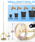 Grip Ready Drill Paint Mixer Attachment for 1 to 5 Gallon Buckets, zinc plated, rust resistant, with size details and compatibility shown.