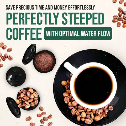 Reusable K Cups For Supreme Series With Multistream Technology next to a coffee cup and coffee beans