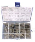 Compression Springs Assortment Kit With 225 Mini Stainless Steel Springs In 15 Sizes For Repairs in clear box with size markings