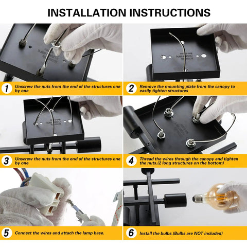 Installation instructions for 2 Pack Industrial 4 Light Semi Flush Mount Ceiling Light Fixtures Black Modern Farmhouse Sputnik Style with E26 Base for Bedroom Living Room Entryway Everywhere.