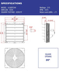 Technical specifications of 24 Inch Wall Mounted Exhaust Fan With Automatic Shutter And Variable Speed For Home Attic Shed Or Garage Ventilation 4244 CFM
