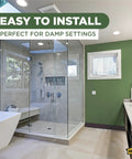 Modern bathroom with glass shower, 4 Inch By 60 Foot Dry Back Vinyl Wall Base Flexible Trim With Toe Easy Install Molding in brown.