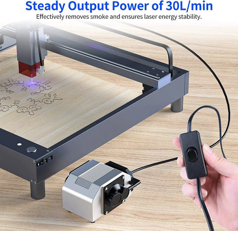 Air Assist Pump Kit For Laser Cutter And Engraver, Adjustable 30 L Per Min Flow, device showing power control in use
