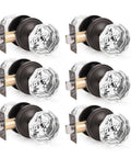 6 Pack Glass Door Knobs For Hallway And Closet Doors Crystal Round Diamond Passage Handles In Oil Rubbed Bronze Finish Non Locking