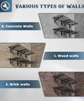 Heavy Duty 4 Pack Garage Wall Shelving Set With 1400Lb Capacity, mounted on wood, brick, and concrete walls, side view.